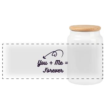 You + Me = Forever Romantic Couples T-Shirt - Panoramic Cookie Jar with Wooden Lid - white - Front