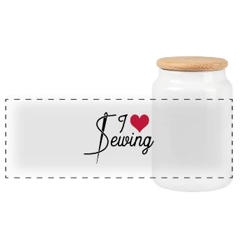 Sew - Panoramic Cookie Jar with Wooden Lid - white - Front