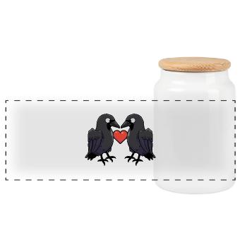 Corbeau Couple Crow e Saint-Valentin - Boîte à biscuits avec couvercle en bois - blanc - Devant