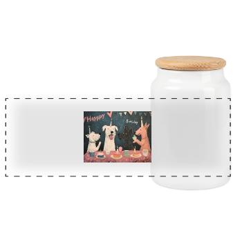Happy Birthday dogs with cake - Panorama Keksdose mit Holzdeckel - Weiß - Vorne