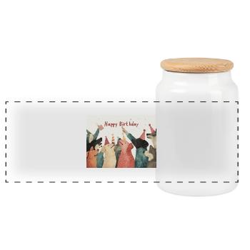 Happy Birthday dogs - Panorama Keksdose mit Holzdeckel - Weiß - Vorne