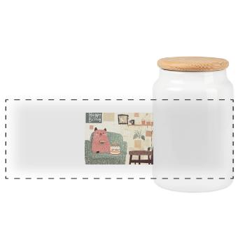 Happy Birthday cat - Panorama Keksdose mit Holzdeckel - Weiß - Vorne