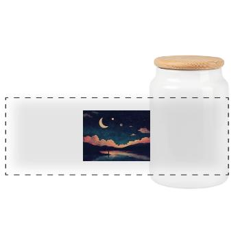 The lake - Panoramic Cookie Jar with Wooden Lid - white - Front