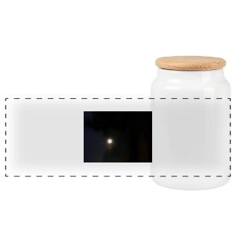 Moon in the middle of the night shines up in the pitch black of the night - Panoramic Cookie Jar with Wooden Lid - white - Front