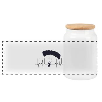 Parachuting paragliding cardiogram - Panoramic Cookie Jar with Wooden Lid - white - Front