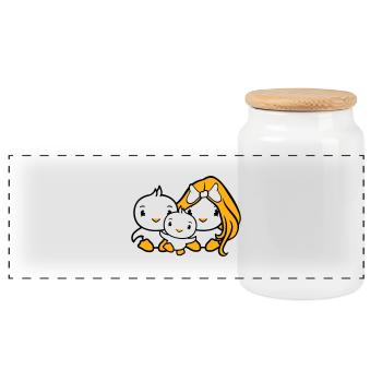 3 Birds Family Parents Mom Dad Three Child Baby - Panoramic Cookie Jar with Wooden Lid - white - Front