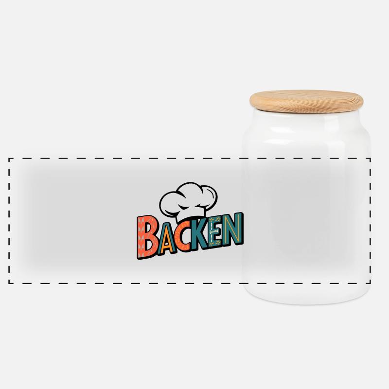 Backen mein Hobby - buntes Bäckermotiv - Panorama Keksdose mit Holzdeckel - Weiß