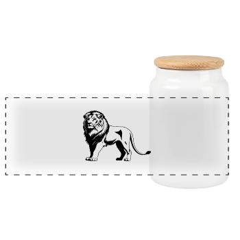 Lion - Cute Wildcat Design - Panoramic Cookie Jar with Wooden Lid - white - Front