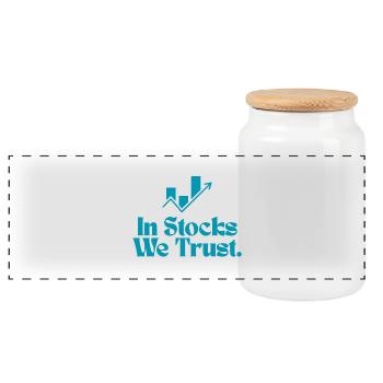 In Stocks We Trust! - Panoramic Cookie Jar with Wooden Lid - white - Front