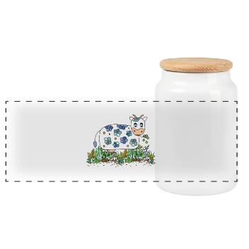 Cow - Panoramic Cookie Jar with Wooden Lid - white - Front