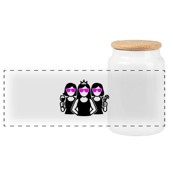 Hen Team Girls Party - Panoramic Cookie Jar with Wooden Lid - white - Front