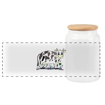 Cow - Panoramic Cookie Jar with Wooden Lid - white - Front