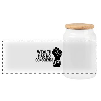 Wealth has no conscience - Panorama Keksdose mit Holzdeckel - Weiß - Vorne