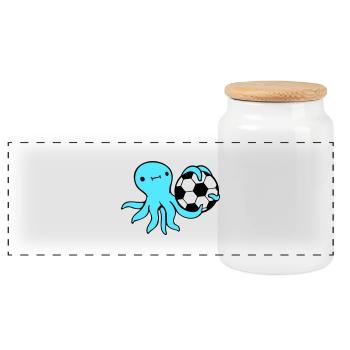 pieuvre jouant au football ballon tenant gardien de but sports - Boîte à biscuits avec couvercle en bois - blanc - Devant