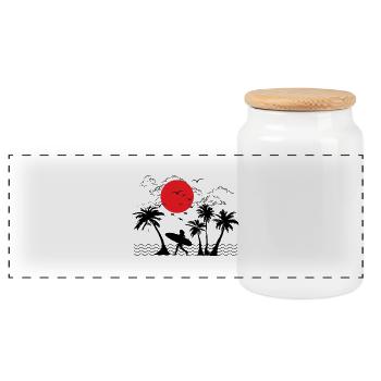 SUMMER surf beach - Panoramic Cookie Jar with Wooden Lid - white - Front