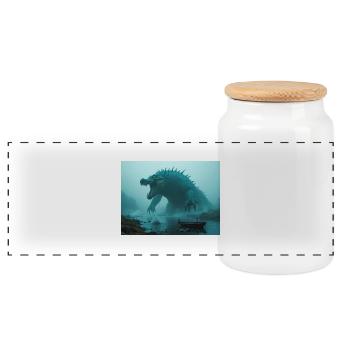 Afanc, Celtic Welsh lake monster of ancient legend - Panoramic Cookie Jar with Wooden Lid - white - Front