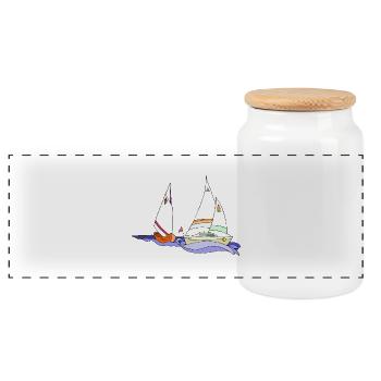 Segelboot - Panorama Keksdose mit Holzdeckel - Weiß - Vorne
