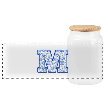 Buchstabe m blaue Chinoiserie - Panorama Keksdose mit Holzdeckel - Weiß - Vorne