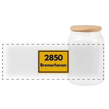 Place sign - then old postcode 2850 BREMERHAVEN - Panoramic Cookie Jar with Wooden Lid - white - Front
