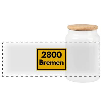 Ortsschild - damals Retro alte PLZ 2800 BREMEN - Panorama Keksdose mit Holzdeckel - Weiß - Vorne