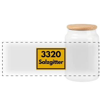 Ortsschild - damals Retro alte PLZ 3320 SALZGITTER - Panorama Keksdose mit Holzdeckel - Weiß - Vorne