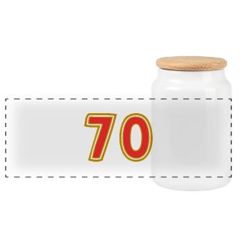 70. 70 YEARS. 70th ANNIVERSARY. 70 YEARS ANNIVERSARY. - Panoramic Cookie Jar with Wooden Lid - white - Front