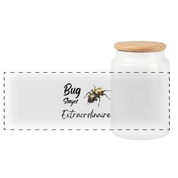Bug Slayer Extraordinaire - Panoramic Cookie Jar with Wooden Lid - white - Front