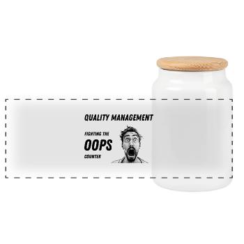Quality Management - Fighting the Oops Counter - Panoramic Cookie Jar with Wooden Lid - white - Front