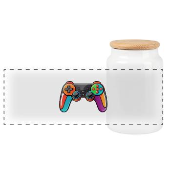 Gamepad Controller Colors Colorful - Panoramic Cookie Jar with Wooden Lid - white - Front