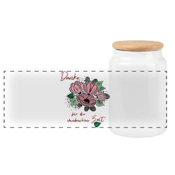 Thank you with a bouquet of flowers - Panoramic Cookie Jar with Wooden Lid - white - Front