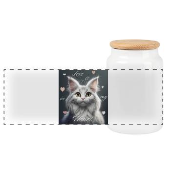Katzenliebe – Liebe liegt in meinem Herzen - Panorama Keksdose mit Holzdeckel - Weiß - Vorne