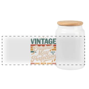 Millésime mai 1979 – Perfection pendant 47 ans - Boîte à biscuits avec couvercle en bois - blanc - Devant