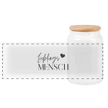 Lieblingsmensch - Herzbotschaft - Panorama Keksdose mit Holzdeckel - Weiß - Vorne