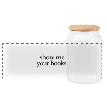 Zeig mir deine Bücher. - Panorama Keksdose mit Holzdeckel - Weiß - Vorne