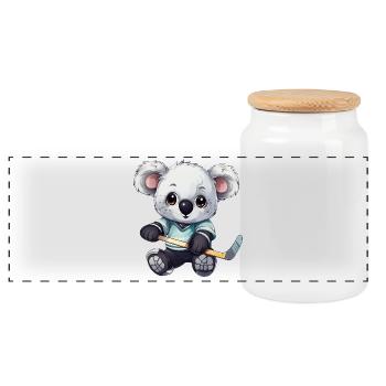 Koala spielt Eishockey, Sportliches Tierdesign - Panorama Keksdose mit Holzdeckel - Weiß - Vorne