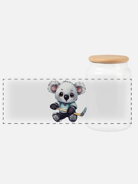 Koala spielt Eishockey, Sportliches Tierdesign - Panorama Keksdose mit Holzdeckel - Weiß