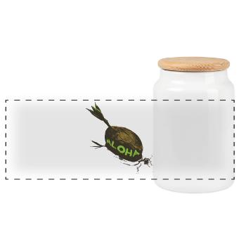 Coconut Aloha ! Friendship Palm Tiki Vacation - Panoramic Cookie Jar with Wooden Lid - white - Front