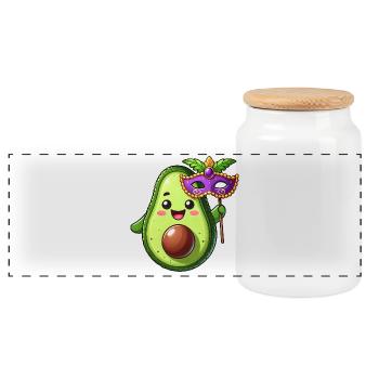 Mardi Gras Avocado Süßes Vegetarischer Cartoon - Panorama Keksdose mit Holzdeckel - Weiß - Vorne