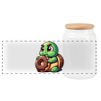 Cute Turtle Donut Cartoon Funny Dick - Panoramic Cookie Jar with Wooden Lid - white - Front