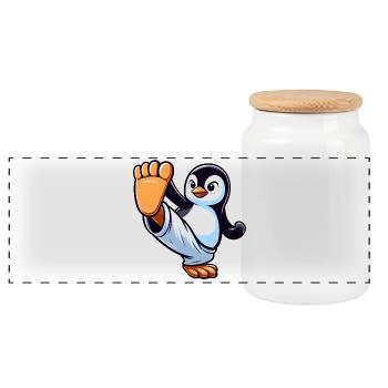 Cooler Pinguin Cartoon Karate Sportlich - Panorama Keksdose mit Holzdeckel - Weiß - Vorne