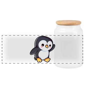 Mignon pingouin de dessin animé ondulant - Boîte à biscuits avec couvercle en bois - blanc - Devant