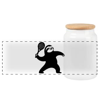Sloth Silhouette Tennis Serve Minimaliste - Boîte à biscuits avec couvercle en bois - blanc - Devant