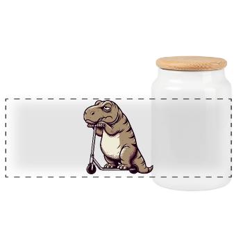 Grumpy Dino T-Rex sur Scooter Comic - Boîte à biscuits avec couvercle en bois - blanc - Devant