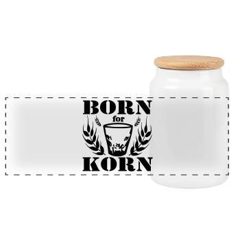 Korn , Party , Weizenkorn ,Born for Korn(25) - Panorama Keksdose mit Holzdeckel - Weiß - Vorne