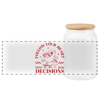 Follow Your Heart - Panoramic Cookie Jar with Wooden Lid - white - Front