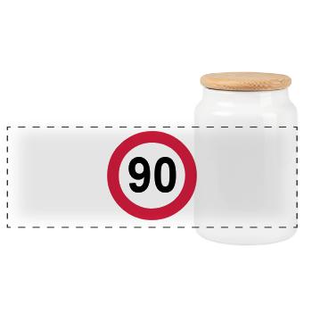 90. Geburtstag , 90 Jahre , Geburtstagsgeschenk(25 - Panorama Keksdose mit Holzdeckel - Weiß - Vorne