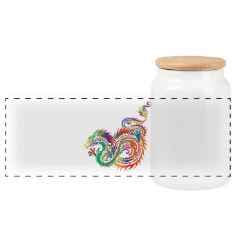 Bunter Drache - Panorama Keksdose mit Holzdeckel - Weiß - Vorne
