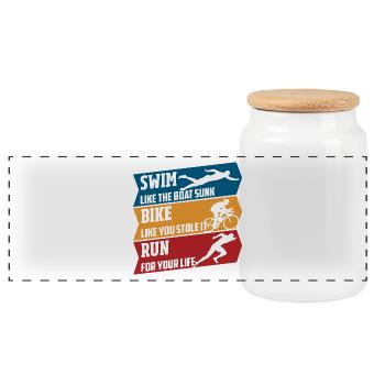 Swim - Bike - Run - Panorama Keksdose mit Holzdeckel - Weiß - Vorne