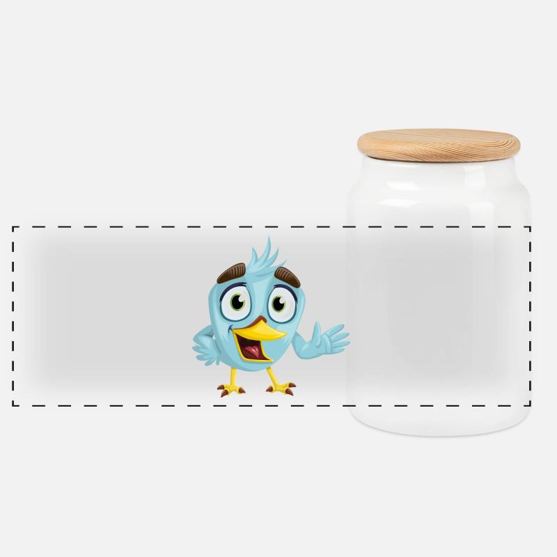 bird - Panoramic Cookie Jar with Wooden Lid - white