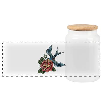 swallow - Panoramic Cookie Jar with Wooden Lid - white - Front